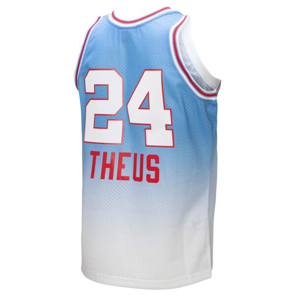 Reggie Theus Sacramento Kings Mitchell & Ness 1985/86 Hardwood Classics Fadeaway Swingman Player Jersey - White/Light Blue - Image 4
