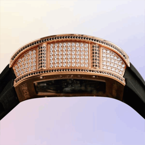 Richard Mille RM 023 Rose Gold Diamond Black Strap Watch - Image 4