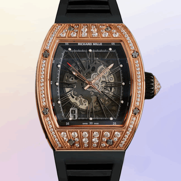 Richard Mille RM 023 Rose Gold Diamond Black Strap Watch - Image 3