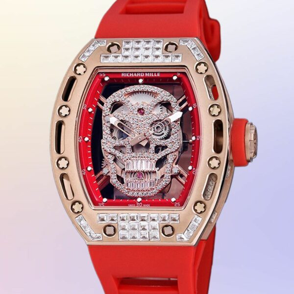 Richard Mille RM 052-012 Diamonds Skull Dial Red Rubber Strap Men Watch - Image 4