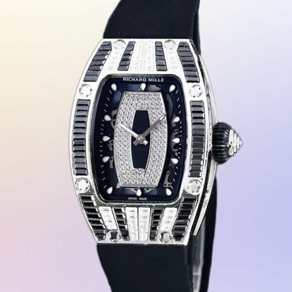 Richard Mille RM 07-01 Automatic Ladies Black With Diamonds Dial Stainless Steel Black Rubber Band Watch - Image 3