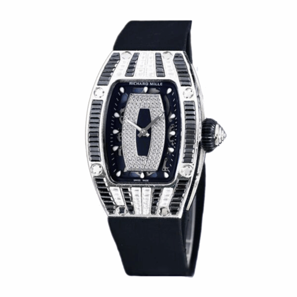 Richard Mille RM 07-01 Automatic Ladies Black With Diamonds Dial Stainless Steel Black Rubber Band Watch