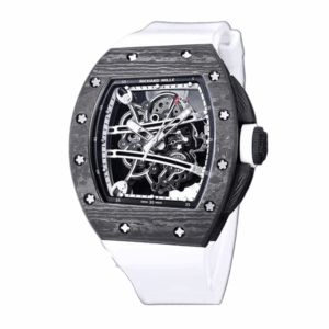 Richard Mille RM 61-01 Men Automatic Transparent Dial Watch Carbon Fiber White Rubber Band