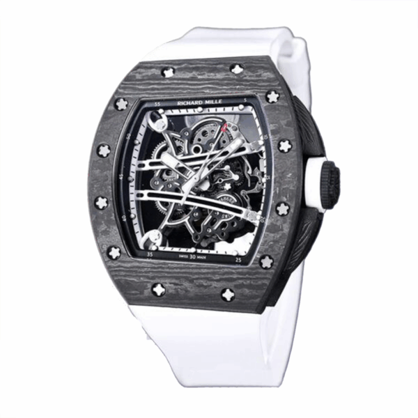 Richard Mille RM 61-01 Men Automatic Transparent Dial Watch Carbon Fiber White Rubber Band