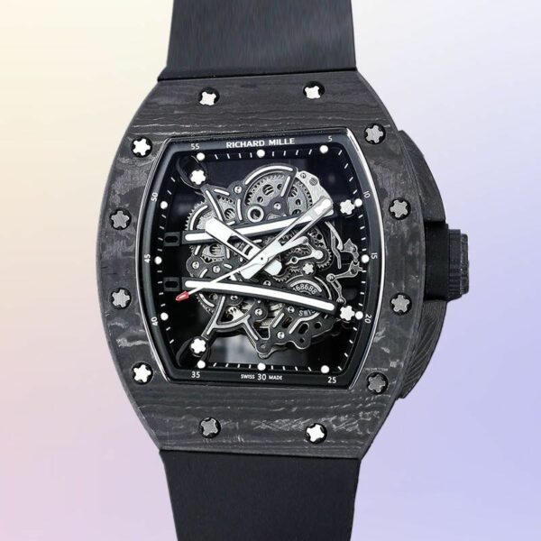 Richard Mille RM 61-01 Men Automatic Transparent Dial Watch Carbon Fiber White Rubber Band - Image 2