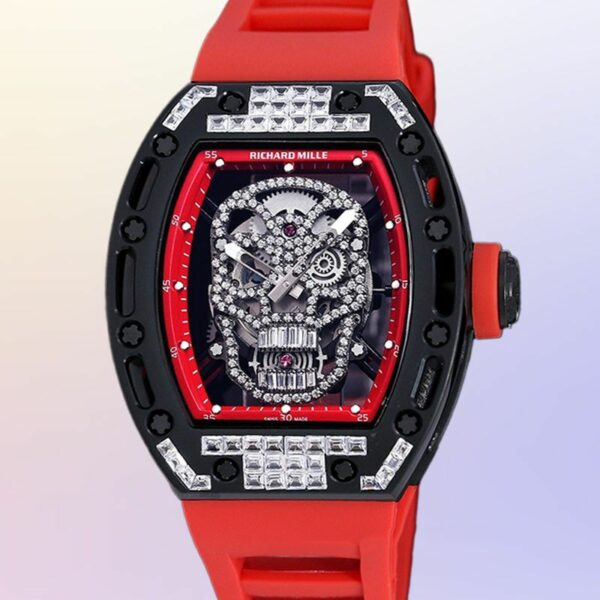 Richard Mille RM052 Around 50 42mm Men RM052-001 Diamonds Skull Dial Black Red Watch - Image 3