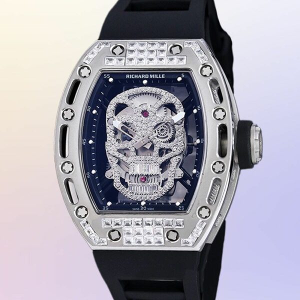Richard Mille RM052 Around 50 42mm Men RM052-001 Silver-tone Diamonds Skull Dial Black Blue Watch - Image 2