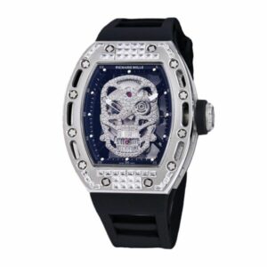 Richard Mille RM052 Around 50 42mm Men RM052-001 Silver-tone Diamonds Skull Dial Black Blue Watch