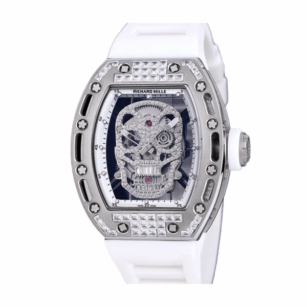 Richard Mille RM052 Around 50 42mm Men RM052-001 Silver-tone Diamonds Skull Dial White Watch