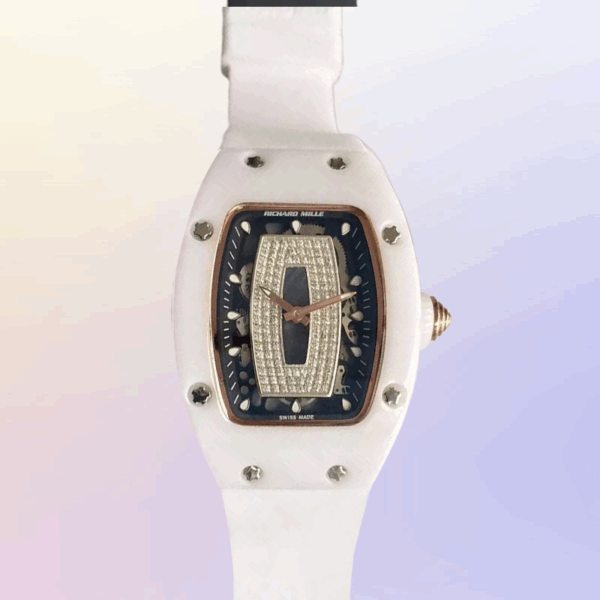 Richard Mille RM07 Ladies Ceramic Black & Diamonds Dial White Strap Watch - Image 2