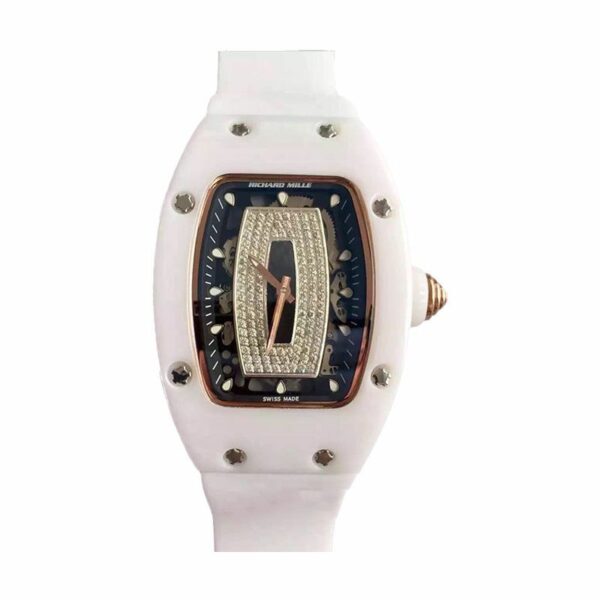 Richard Mille RM07 Ladies Ceramic Black & Diamonds Dial White Strap Watch