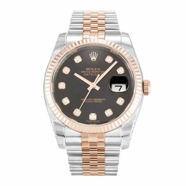 Rolex Datejust 36 Black Diamond Dial Automatic Mens Steel and 18kt Everose Gold Jubilee Watch 126231BKDJ