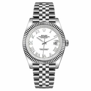 Rolex Datejust 41 White Roman Dial Fluted Bezel Stainless Steel Jubilee Bracelet Watch
