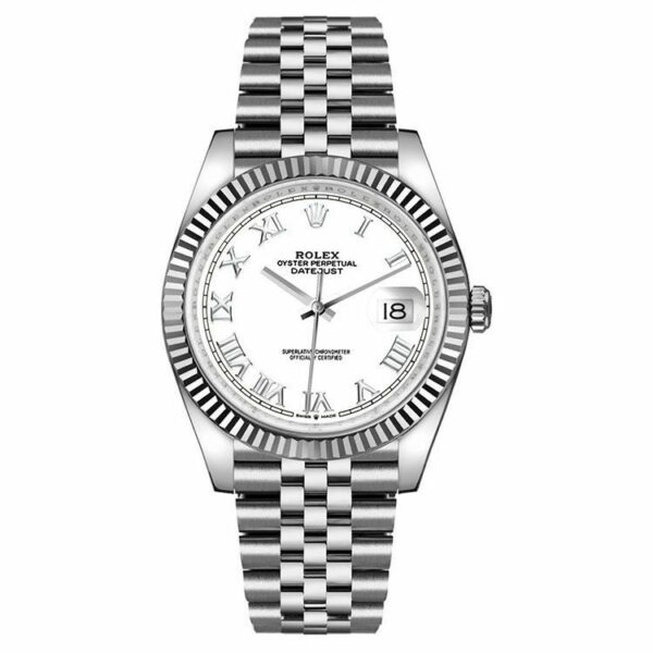 Rolex Datejust 41 White Roman Dial Fluted Bezel Stainless Steel Jubilee Bracelet Watch