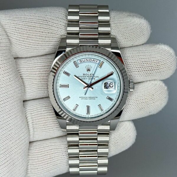 ROLEX DAY-DATE 40 PLATINUM ICE BLUE BAGUETTE DIAL 228236 Watch - Image 4