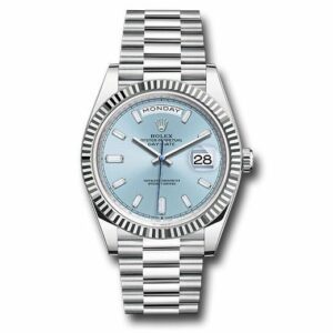 ROLEX DAY-DATE 40 PLATINUM ICE BLUE BAGUETTE DIAL 228236 Watch