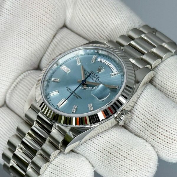 ROLEX DAY-DATE 40 PLATINUM ICE BLUE BAGUETTE DIAL 228236 Watch - Image 2