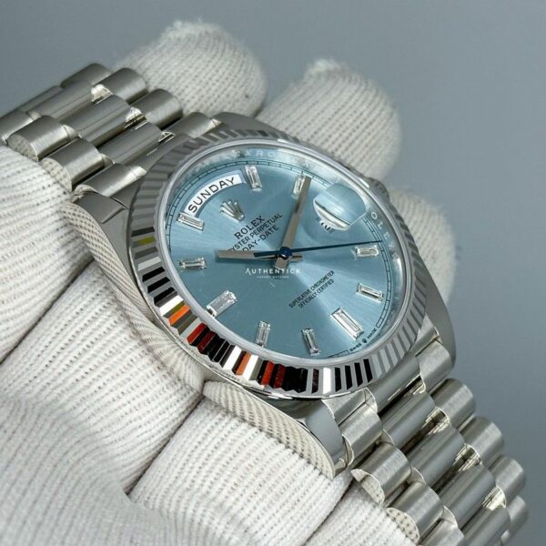 ROLEX DAY-DATE 40 PLATINUM ICE BLUE BAGUETTE DIAL 228236 Watch - Image 3