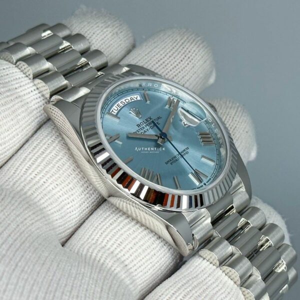 ROLEX DAY-DATE 40 PLATINUM ICE BLUE ROMAN DIAL 228236 Watch - Image 3