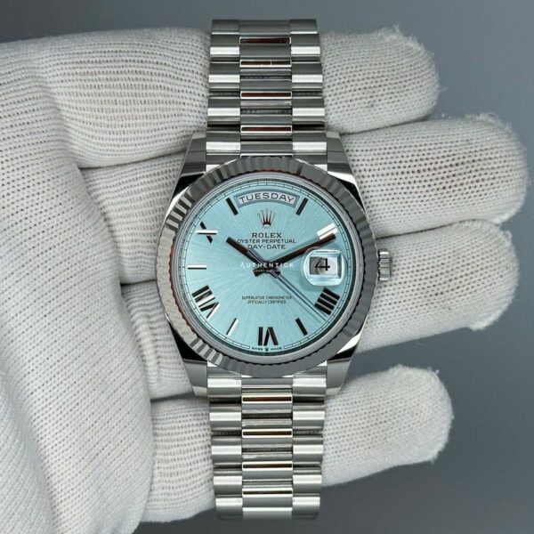 ROLEX DAY-DATE 40 PLATINUM ICE BLUE ROMAN DIAL 228236 Watch - Image 5
