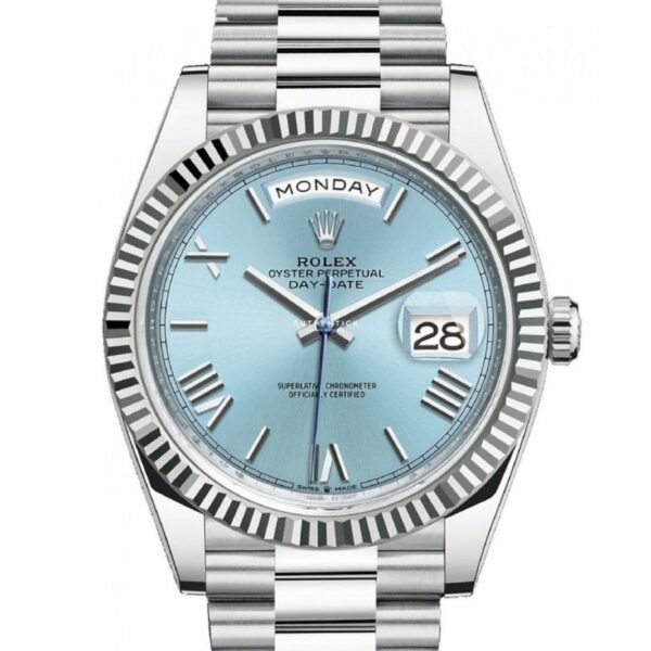 ROLEX DAY-DATE 40 PLATINUM ICE BLUE ROMAN DIAL 228236 Watch - Image 4