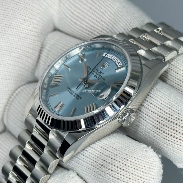 ROLEX DAY-DATE 40 PLATINUM ICE BLUE ROMAN DIAL 228236 Watch - Image 7