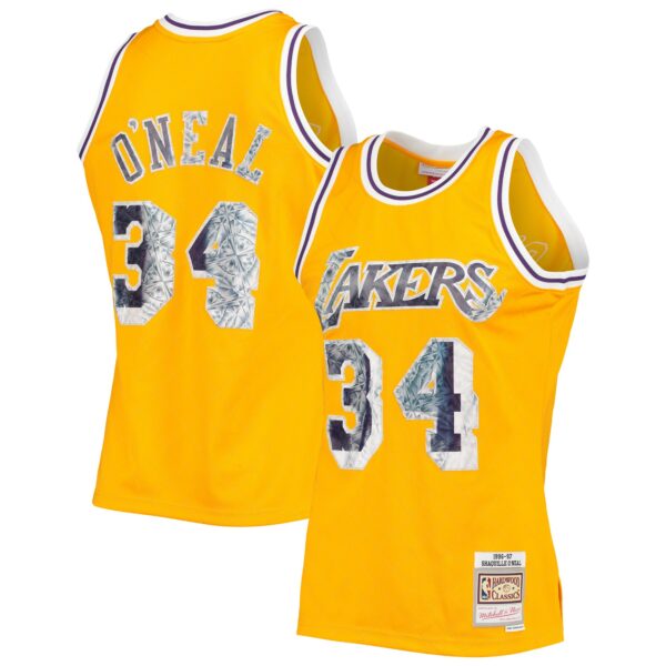 Shaquille O'Neal Los Angeles Lakers Mitchell & Ness 1996-97 Hardwood Classics NBA 75th Anniversary Diamond Swingman Jersey - Gold - Image 2