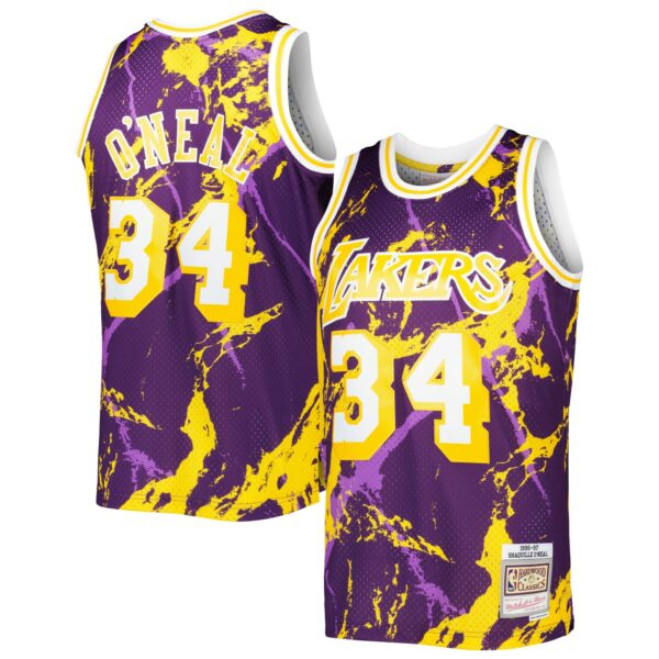 Shaquille O'Neal Los Angeles Lakers Mitchell & Ness 1996/97 Hardwood Classics Marble Swingman Jersey - Purple - Image 2
