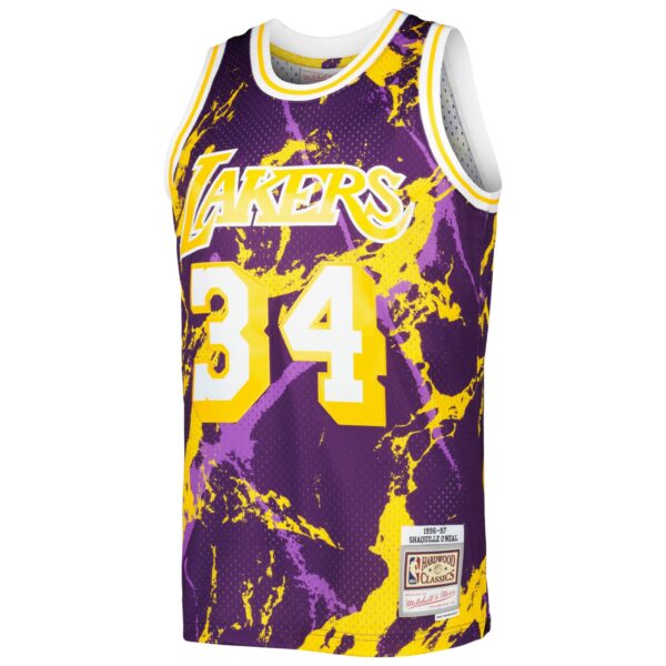 Shaquille O'Neal Los Angeles Lakers Mitchell & Ness 1996/97 Hardwood Classics Marble Swingman Jersey - Purple - Image 3