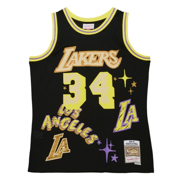 Shaquille O'Neal Los Angeles Lakers Mitchell & Ness 1996/97 Swingman Sidewalk Sketch Jersey - Black - Image 3