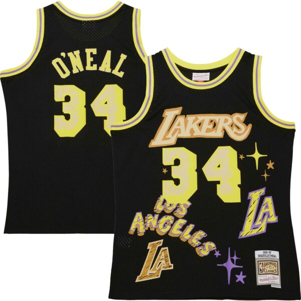 Shaquille O'Neal Los Angeles Lakers Mitchell & Ness 1996/97 Swingman Sidewalk Sketch Jersey - Black - Image 2