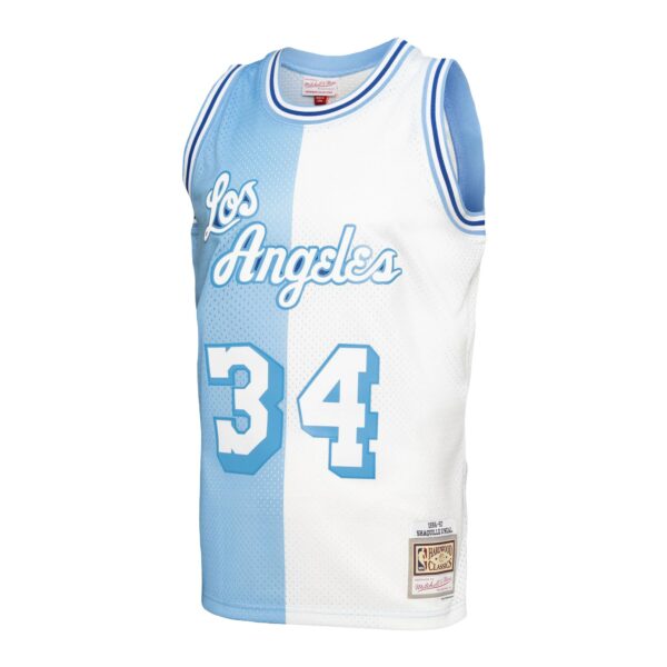 Shaquille O'Neal Los Angeles Lakers Mitchell & Ness Hardwood Classics 1996/97 Split Swingman Jersey - Powder Blue/White - Image 3