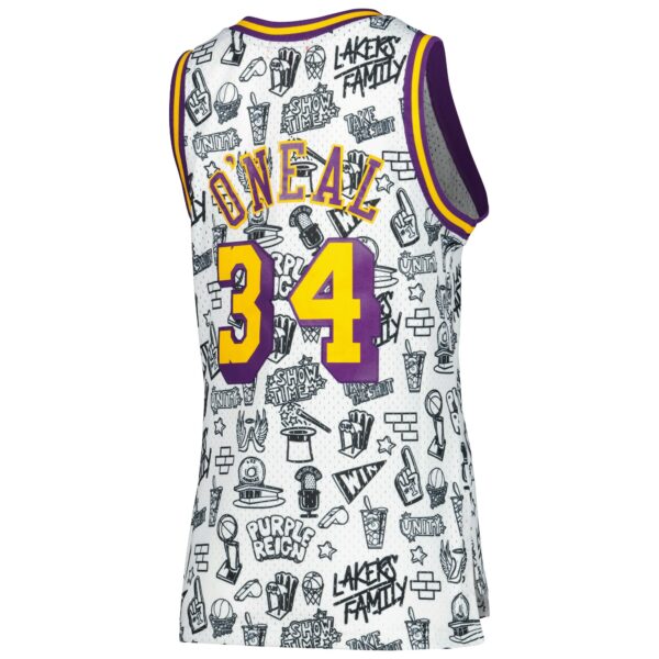Shaquille O'Neal Los Angeles Lakers Mitchell & Ness Women's 1996 Doodle Swingman Jersey - White - Image 4
