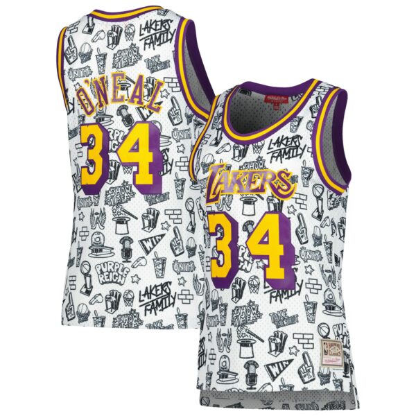 Shaquille O'Neal Los Angeles Lakers Mitchell & Ness Women's 1996 Doodle Swingman Jersey - White - Image 2