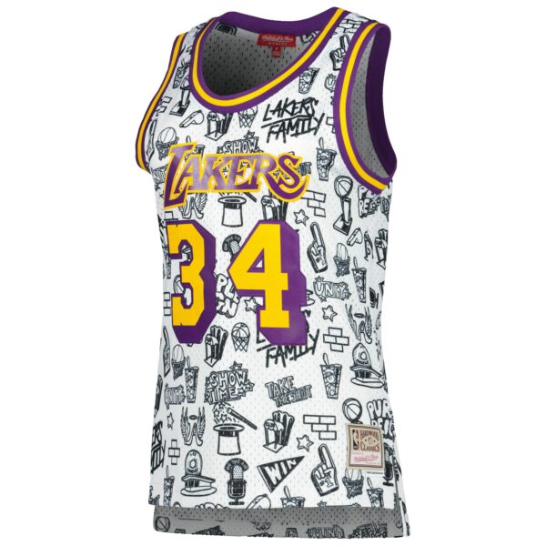 Shaquille O'Neal Los Angeles Lakers Mitchell & Ness Women's 1996 Doodle Swingman Jersey - White - Image 3