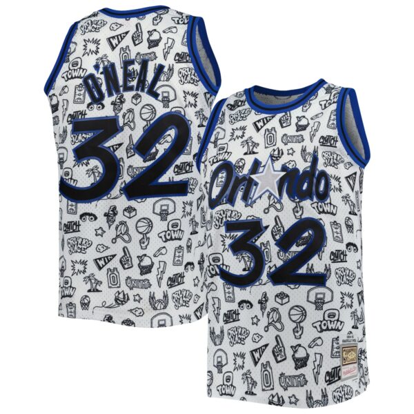 Shaquille O'Neal Orlando Magic Mitchell & Ness 1994/95 Hardwood Classics Doodle Swingman Jersey - White - Image 2