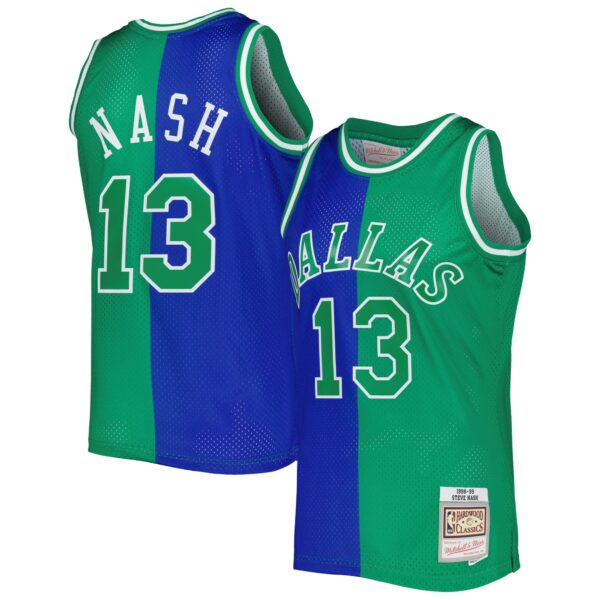 Steve Nash Dallas Mavericks Mitchell & Ness Hardwood Classics 1998/99 Split Swingman Jersey - Blue/Green - Image 2