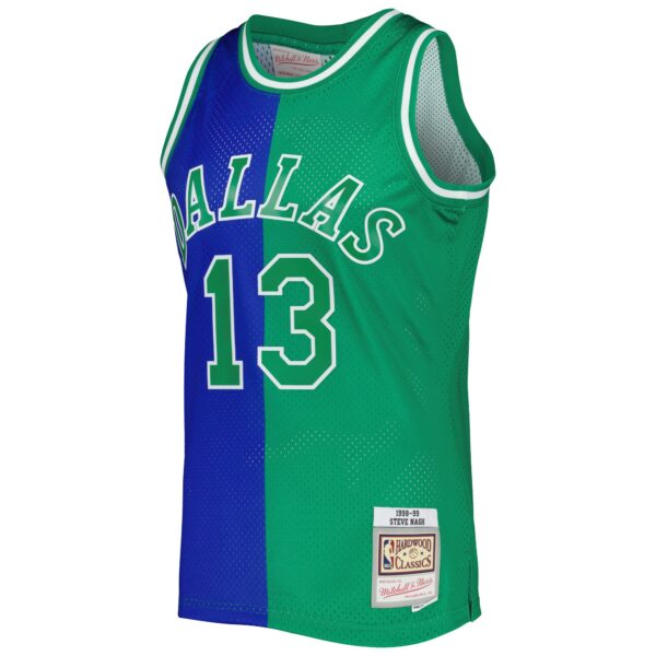 Steve Nash Dallas Mavericks Mitchell & Ness Hardwood Classics 1998/99 Split Swingman Jersey - Blue/Green - Image 3