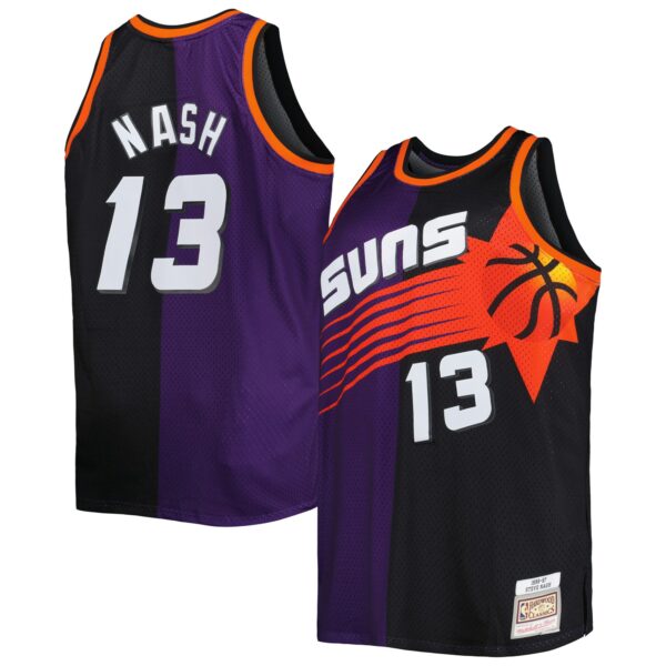 Steve Nash Phoenix Suns Mitchell & Ness Big & Tall Hardwood Classics 1996/97 Split Swingman Jersey - Purple/Black - Image 2