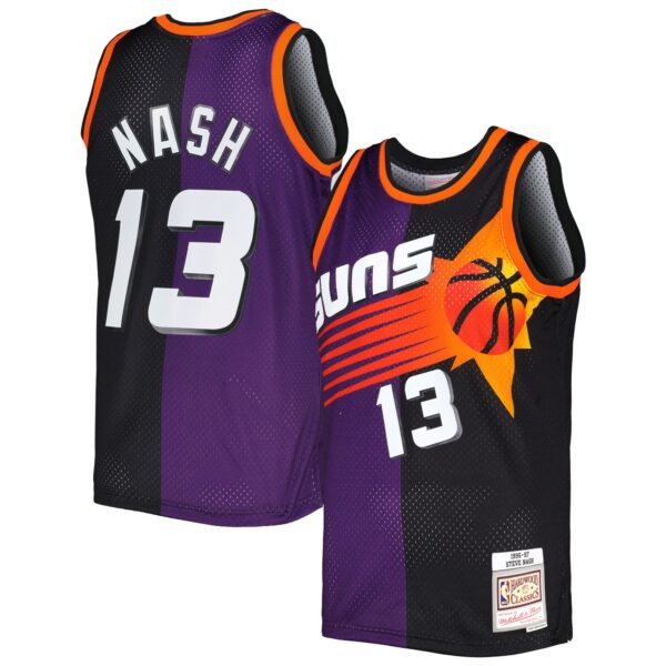 Steve Nash Phoenix Suns Mitchell & Ness Hardwood Classics 1996/97 Split Swingman Jersey - Purple/Black - Image 2
