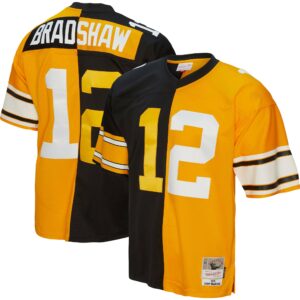 Terry Bradshaw Pittsburgh Steelers Mitchell & Ness 1976 Split Legacy Replica Jersey - Black-Gold