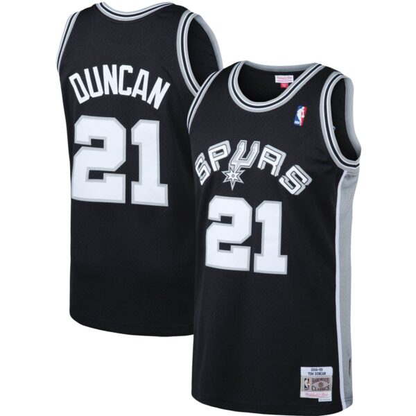 Tim Duncan San Antonio Spurs Mitchell & Ness 1998/99 Big & Tall Hardwood Classics Swingman Jersey - Black - Image 2