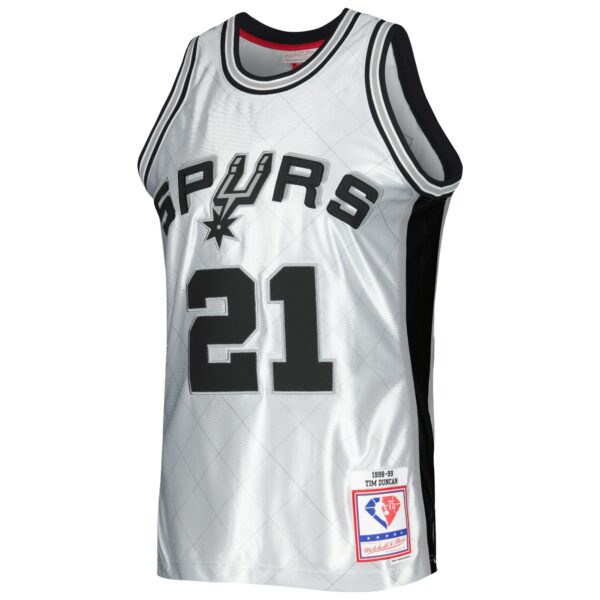 Tim Duncan San Antonio Spurs Mitchell & Ness 1998/99 Hardwood Classics 75th Anniversary Swingman Jersey - Platinum - Image 3