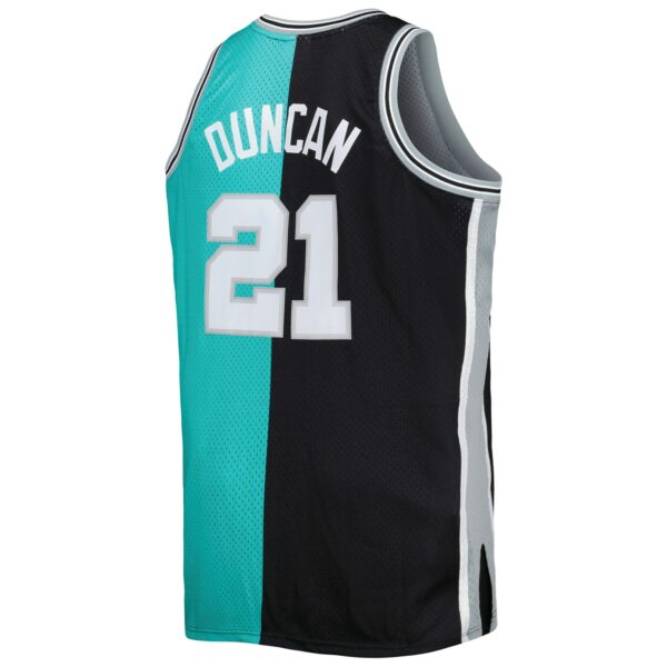 Tim Duncan San Antonio Spurs Mitchell & Ness Big & Tall Hardwood Classics 1998/99 Split Swingman Jersey - Black/Teal - Image 4