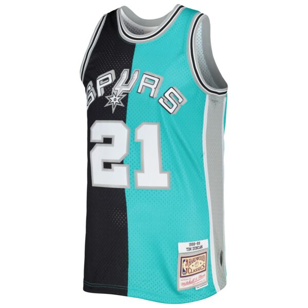 Tim Duncan San Antonio Spurs Mitchell & Ness Hardwood Classics 1998/99 Split Swingman Jersey - Black/Teal - Image 3