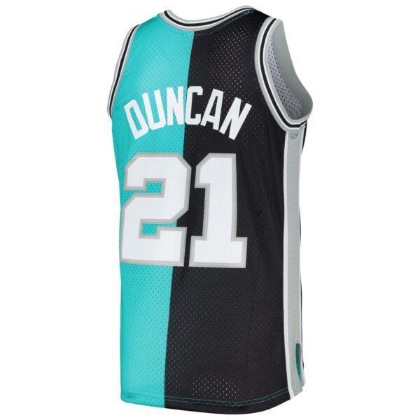 Tim Duncan San Antonio Spurs Mitchell & Ness Hardwood Classics 1998/99 Split Swingman Jersey - Black/Teal - Image 4