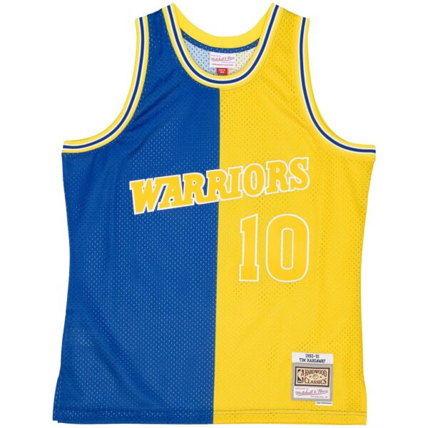 Tim Hardaway Golden State Warriors Mitchell & Ness Hardwood Classics 1990/91 Split Swingman Jersey - Royal/Gold - Image 5