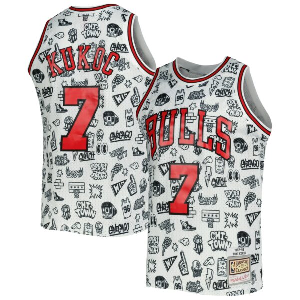 Toni Kukoc Chicago Bulls Mitchell & Ness 1997/98 Hardwood Classics Doodle Swingman Jersey - White - Image 2