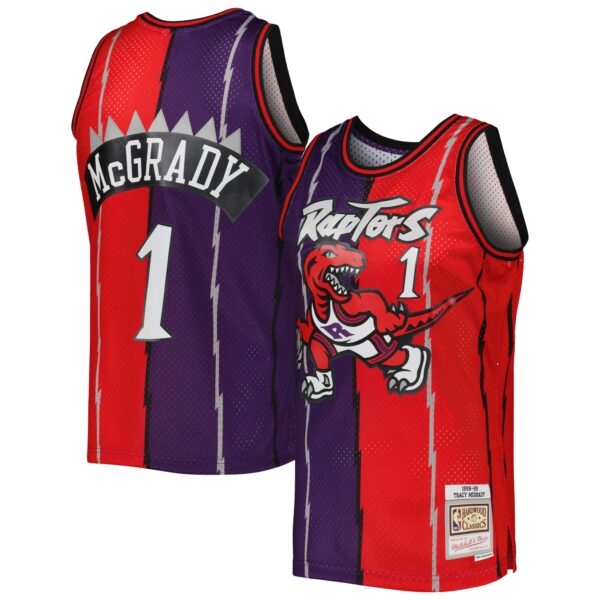 Tracy McGrady Toronto Raptors Mitchell & Ness Hardwood Classics 1998/99 Split Swingman Jersey - Purple/Red - Image 2