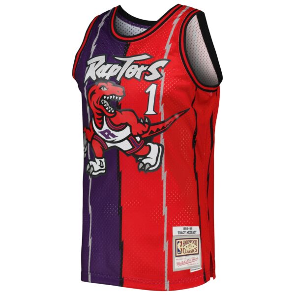 Tracy McGrady Toronto Raptors Mitchell & Ness Hardwood Classics 1998/99 Split Swingman Jersey - Purple/Red - Image 3